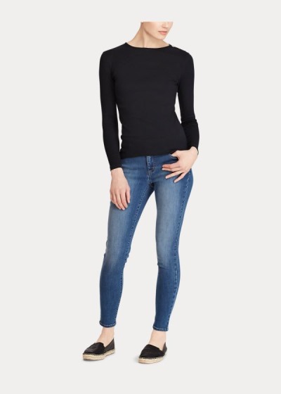 Tops Ralph Lauren Mujer Negros - Button-Shoulder Crewneck - AHEMT2750